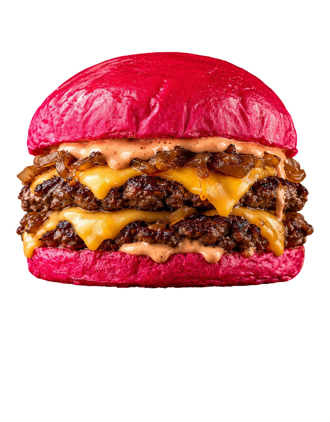 Hamburguesa con pan rosa, montada con pan brioche de Briox Baker
