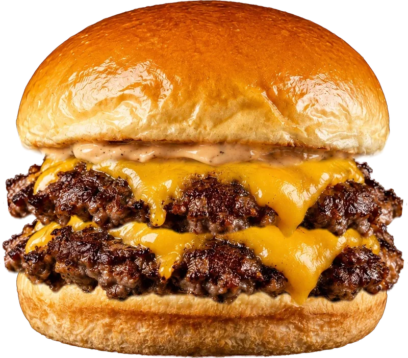 Smash burger doble con el pan Smash Roll de Briox Baker